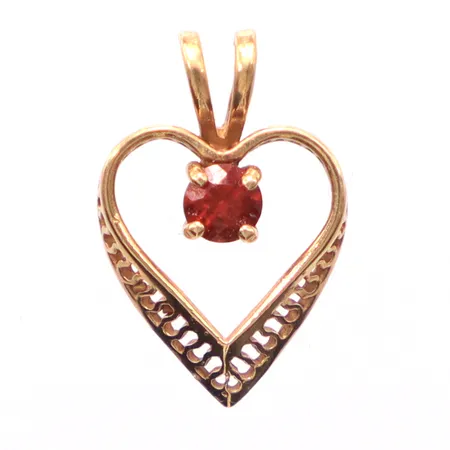 Hänge hjärta, röd sten, 2cm, 9k  Vikt: 1 g