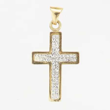 Hänge kors med vita stenar, längd: 27mm, en sten saknas, 18K Vikt: 0,8 g