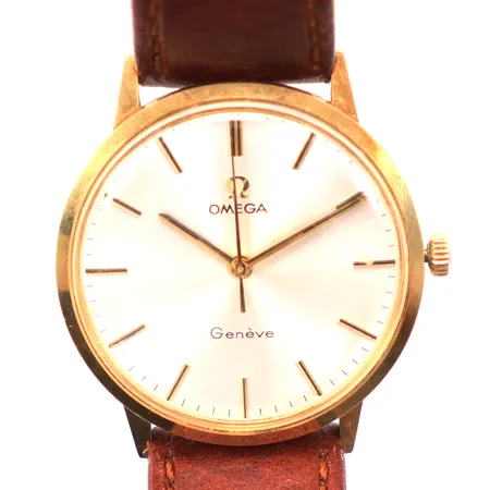 Herrur Omega Geneve,  Ø33mm, orginalglas små nagg,  och orginalkrona, gravyr, box, 14k Vikt: 0 g