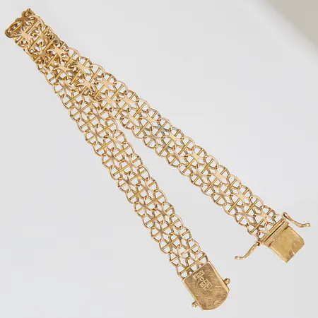 Armband X-länk med stav, längd ca 19,5cm, bredd 10mm, bruksslitage, 18K Vikt: 12,2 g