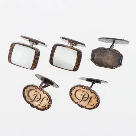 Manschettknappar 5 st någon med gravyr,silver. Vikt: 25,6 g