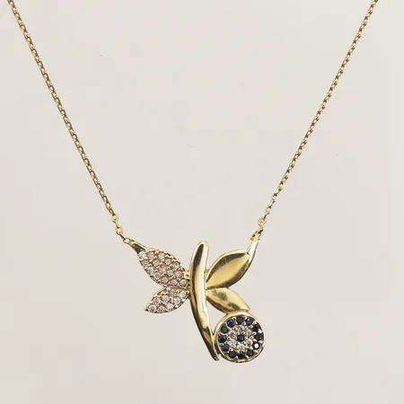 Collier trollslända med stenar, längd 44cm, bredd 0,7-20mm, trasigt lås, 18K  Vikt: 3,5 g