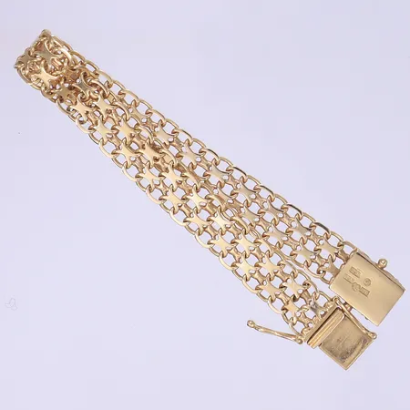 Armband X-länk, 17cm, bredd 9mm, svenska stämplar, 18K  Vikt: 14,6 g