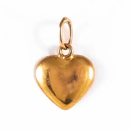 Hänge, hjärta, i 18K guld. Det är 12,5 mm långt inkl. ögla och väger 0,2g. Konkav baksida.