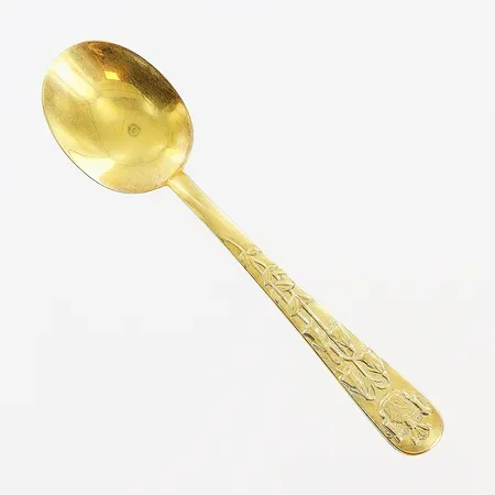 Kaffesked blomstermotiv, Carl Von Linné 1779-1978, Mema/fyrklövern,105mm, förgylld, silver 830/1000. Vikt: 12,4 g