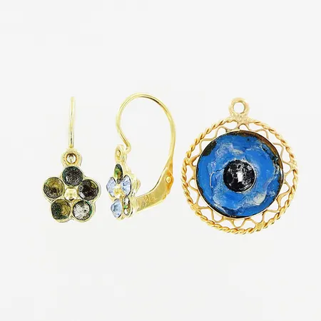 1 par örhängen, 1 hänge, defekter, 14K Vikt: 1,5 g