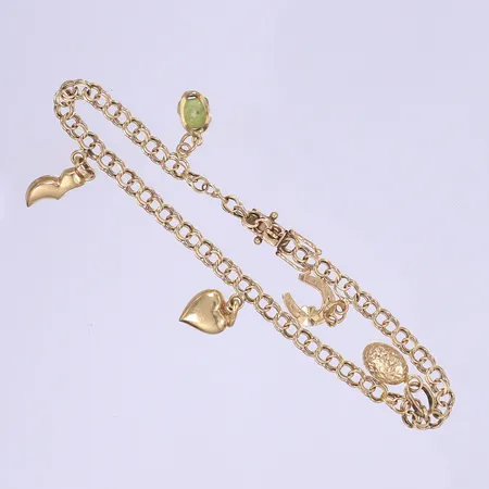 Armband Bismarck med berlocker, 19,5cm, bredd 4mm, svenska stämplar, 18K Vikt: 7,4 g