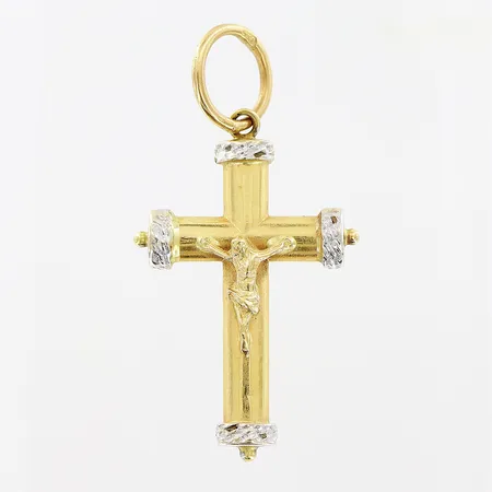 Hänge, Krucifix, 33x17mm, vit/gulguld, ihålig, 18K.  Vikt: 1,7 g