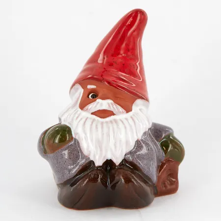 Figurin, Rolf Berg, Tomte med säck, 10cm, Torshälla, Sweden, etikettmärkt