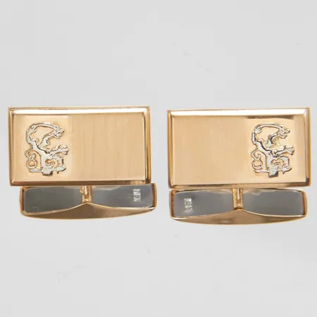 Ett par manschettknappar, längd ca18mm, bredd 10mm, finska stämplar, metall del, 14K, bruttovikt:  Vikt: 3,9 g