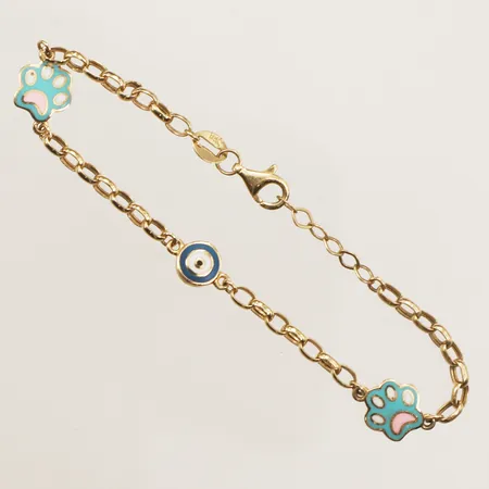 Barnarmband med tre berlocker, ca 11-13,5cm, bredd 2-8mm, 14K Vikt: 2,1 g