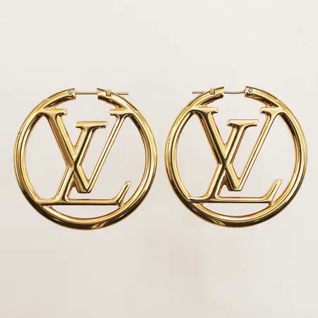 Ett par örhängen, Louis Vuitton, Louise Hoop GM Earrings, M64288, Ø50mm, bredd 4,5mm,  guldfärgad metall, dusstbag, kartong, kvitto från 2021, 