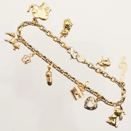 Armband Ankar med tio berlocker, längd 18,5cm, bredd 3,5mm, 18K  Vikt: 19,3 g