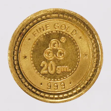 Guldmynt, Ø24mm, Fine gold 999/1000, GGC, skrapmärken på kanten, 24K Vikt: 20 g
