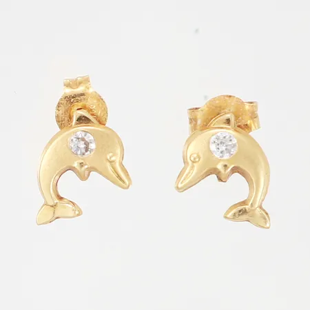 Ett par örhängen delfiner med vita stenar, 10x8mm, 18K Vikt: 0,3 g