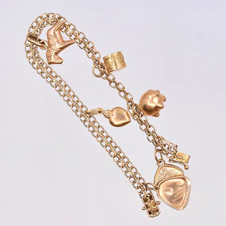 Armband X-länk med berlocker, längd 17 cm, bredd länk 5 mm, 18K. Vikt: 11,1 g