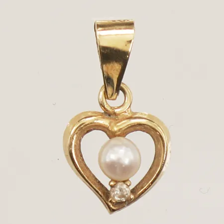 Hänge med pärla och vit sten, längd 14,7mm inklusive ögla, bredd 8mm, Guldfynd, 18K  Vikt: 0,3 g