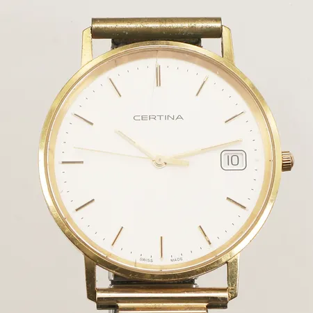 Armbandsur Certina 18K, quartz, Ø33mm, refnr EOL 158.9289.68, datum, gravyr, spricka i glas, flexarmband