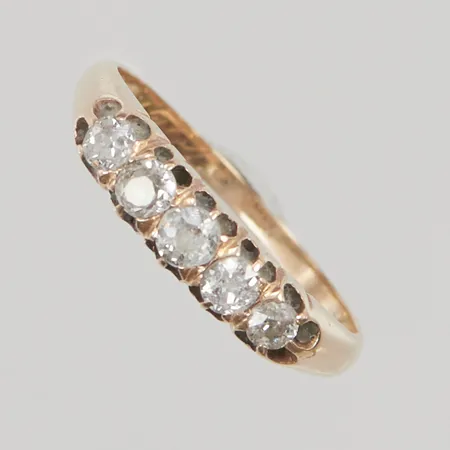 Ring, diamanter 5x ca 0,07-0,12ct, Ø16¾, bredd:4mm, 14K 2,3g.