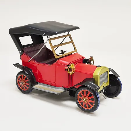 Leksaksbil Yonezawa Mystery Action Smoking Veteran Car, batteridriven, made in Japan, 50-tals repig, skador, lösa delar, metall, inga tillbehör. Vikt: 0 g