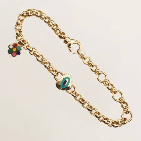 Armband Ärtlänk med berlocker, ca 12-16cm, bredd 3-9mm, 14K Vikt: 5,4 g