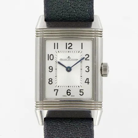Damur Jaeger-LeCoultre Reverso, Classic small, 21x35mm, manuell, referens-nr: JLQ26684LC, serie-nr:3244964, stål, diamanter på ena boetten, original viklås, extra läderband, garanti certifikat, från Jaeger-LeCoultre Paris 2017, bok, låda, ytterkartong, slitage i lådan Vikt: 0 g