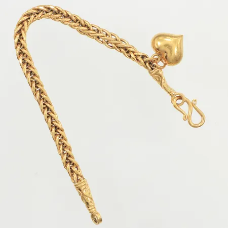 Armband Rävsvans, 15cm, bredd 4mm, berlock hjärta, Thaiguld, 1 Baht, klämd vid lås, 23K  Vikt: 15,2 g