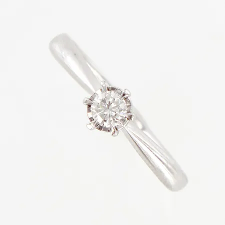 Ring med diamant ca 0,17ct, stl 18, bredd: 3-6mm, etui, vitguld, GHA, 18K Vikt: 3,4 g