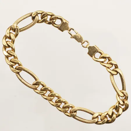 Armband Figaro, längd 20cm, bredd 7,8-8,5mm, ihåligt, bucklor, skadat lås, 18K  Vikt: 11,9 g
