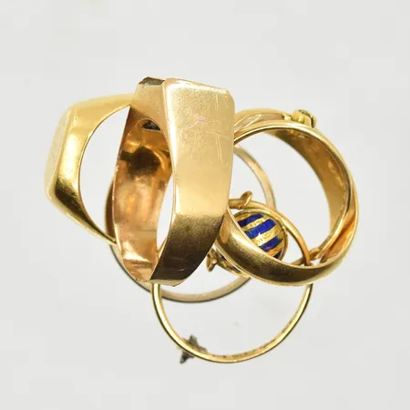 Diverse defekt guld med stenar, 18K. Vikt: 22,6 g