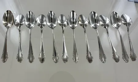 12 st kaffeskedar Haga, längd 12 cm, Haga silver 830/1000 Vikt: 175,5 g