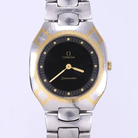 Herrur Omega Seamaster Polaris quartz, Ø32mm, integrerad länk i stål, inga tillbehör, repig, i behov av batteribyte