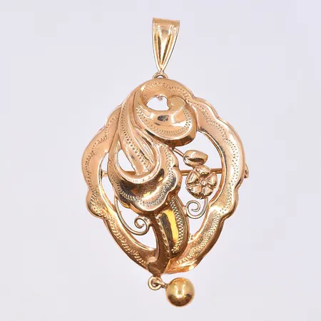 Hänge/brosch, längd 46 mm, bredd 25 mm, 18K. Vikt: 2,9 g