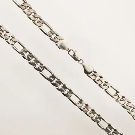 Kedja Figaro, längd 51,5cm, bredd 10mm, felstämplad silver, skadad ögla vid lås, vitmetall.