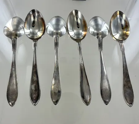 6 st skedar Spets, längd 18,5 cm, SNM silver Vikt: 216,3 g