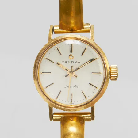 Damur Certina New art 18K, manuell, 22mm, armband i gulmetall, gravyr, bruttovikt: 22,2g