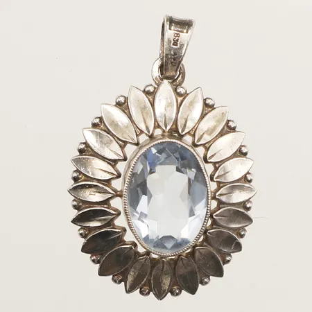 Hänge, blå sten, längd 35mm, bredd 23mm, 830/1000 silver Vikt: 6,1 g