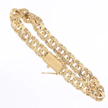 Armband Bismarck, 19cm, bredd 8mm, svenska stämplar, bruksslitage, 18K Vikt: 28 g