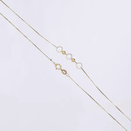 Halscollier med imitationspärlor, längd 40cm, bredd 1-5mm, 18K Vikt: 1,7 g