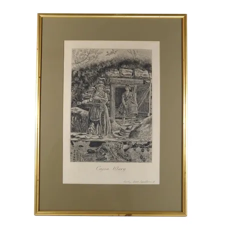 Tavla - Etsning, "Cajsa Warg", Bertil Bull Hedlund (1893-1950), signerad, bildmått 24 x 36 cm, passepartout, glasad, yttre rammått 51 x 38 cm Skickas med paket.
