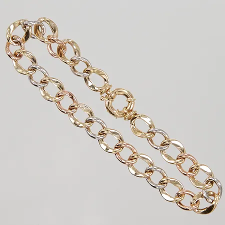 Armband Pansar, 20cm, bredd 7,1 - 8,3mm, ihålig, gul/röd/vitguld, smärre bucklor, 14K, Vikt: 5,3 g