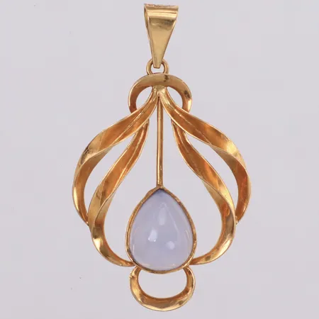 Hänge med ljusblå sten, längd 37mm, 18K Vikt: 2,7 g