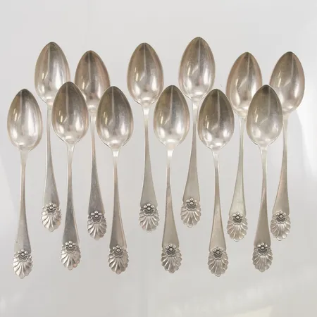 12 Kaffeskedar, 12,5cm, modell: Snäck, 830/1000 silver, 152,2g.