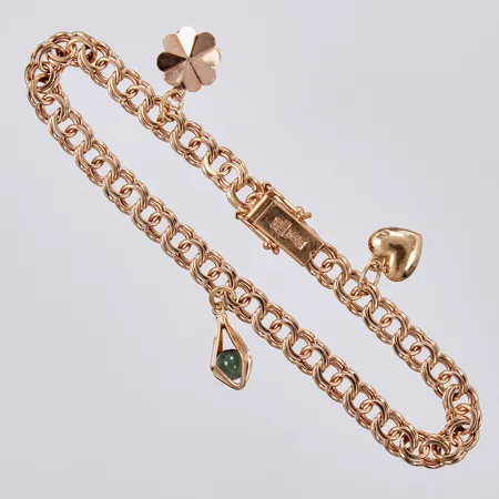 Armband Bismarck med 3 berlocker, längd ca 18,5cm, bredd ca 5mm, Segir Aktiebolag 1958, 18K Vikt: 12,7 g