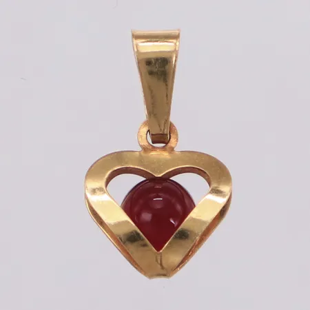 Hänge, hjärta med röd sten, 15mm, GHA, 18K Vikt: 0,5 g