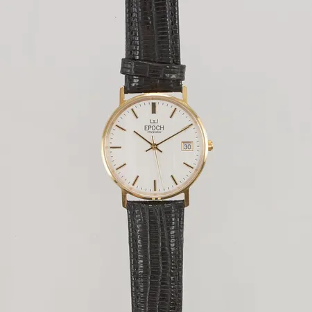Herrur Epoch 18K, 33,5mm, quartz, går ej, gravyr, läderband, box.