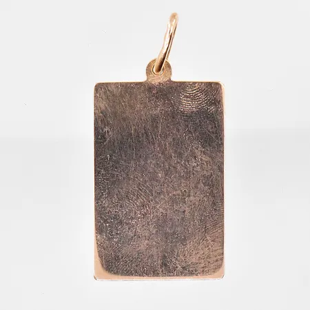 Hänge, ca 21x42mm inklusive ögla, fastsatt id-bricka baksida, 14/18K Vikt: 14,1 g