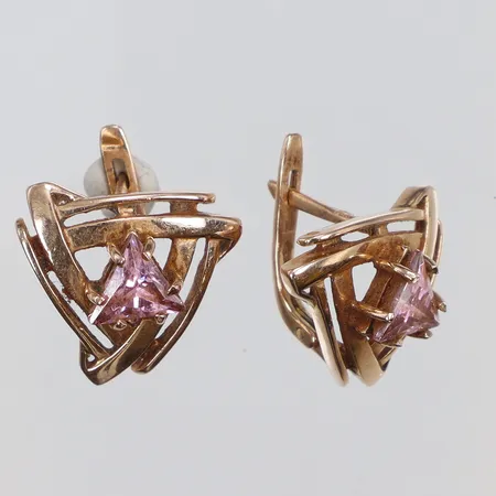Ett par örhängen med rosa stenar, 19x15mm, 14K, bruttovikt 5g Vikt: 5 g