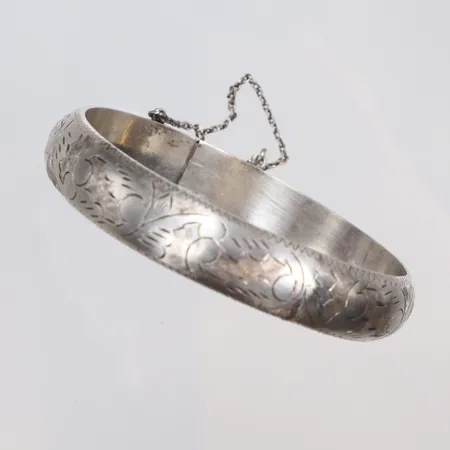 Armring, öppningsbar, graverad dekor, 58mm, bredd 12mm, säkerhetskedja, ihålig, silver 925/1000 Vikt: 14,3 g