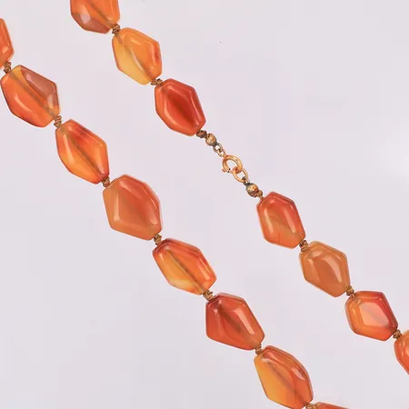 Collier, agater, 41cm, bredd 10-15mm, guldfärgat metallås